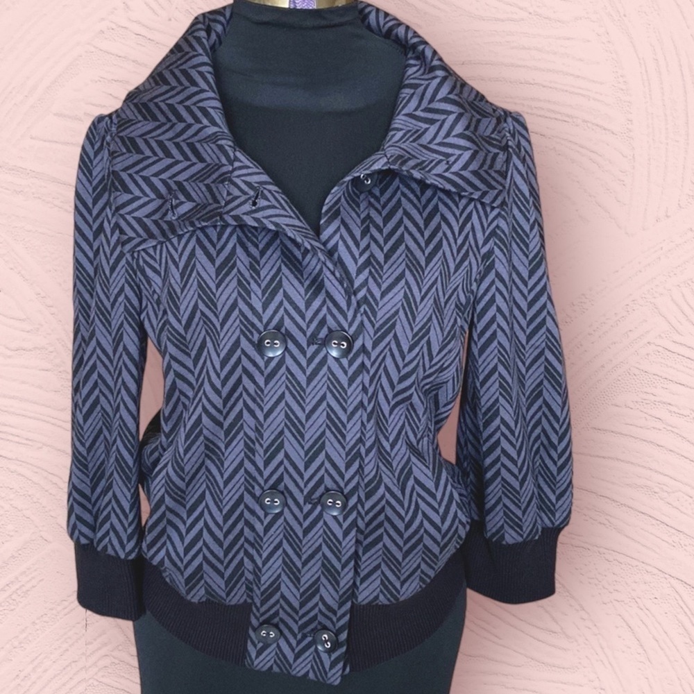 Frenchi Nordstrom Retro Gray and Black Cropped Double Breasted Jacket Large